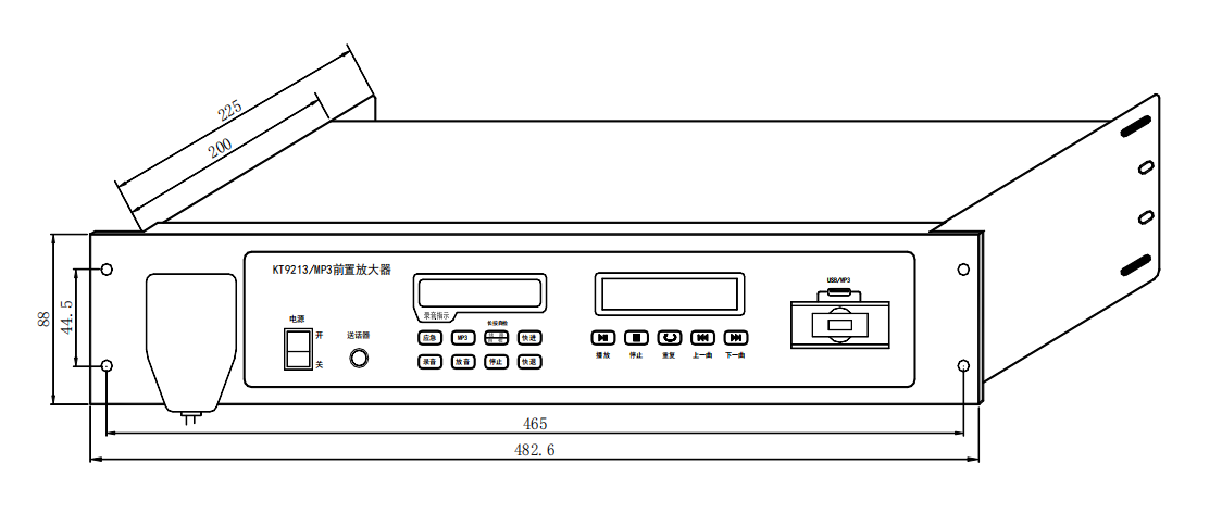 利達(dá)KT9213/MP3 前置放大器接線安裝技術(shù)結(jié)構(gòu)示意圖